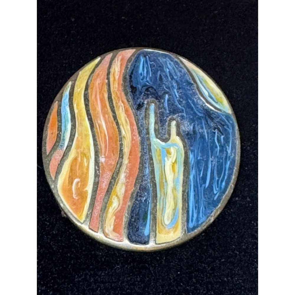 Vintage Abstract Enamel Art Brooch Round Multicolor Modernist Pin
